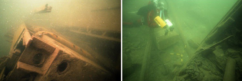 Los restos del prototipo del Habakkuk, en el fondo del Lago Patricia. Fotos: Divermag